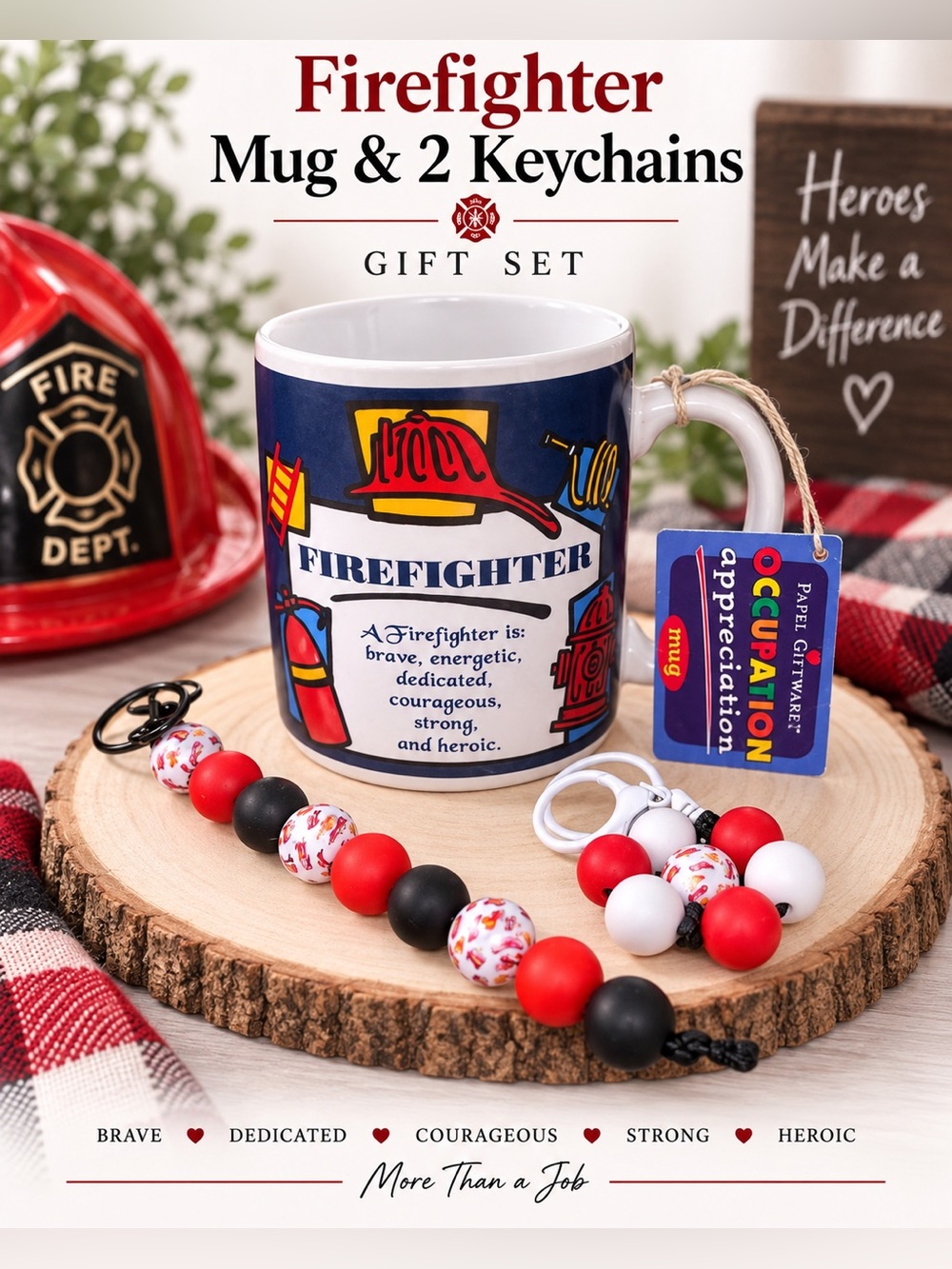 Papel Gift ware Occupation Appreciation mug Firefighter Mug & 2 keychains